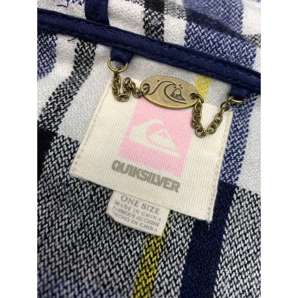 Quiksilver Poncho Womens Wool Hooded Zip-Up Ponchito Blue Plaid Fringe - Picture 5 of 7
